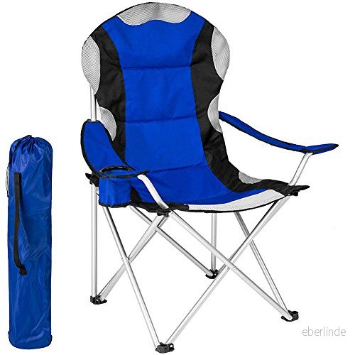 BAKAJI Stoppad Camping Folding stol med Bag Sea Stål och Polyester Utomhusfiske läskfack Smartphone (Blå) 8050534666434
