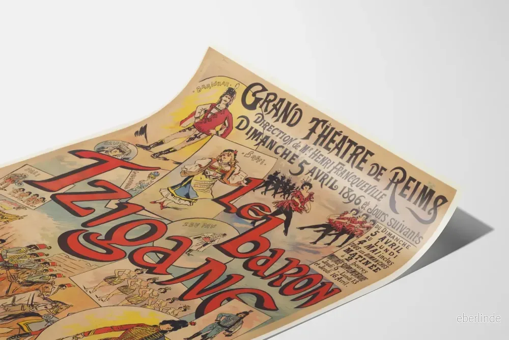 Vintageposter Le Baron Tzigane Grand Théâtre de Reims 1896 - Bild 3