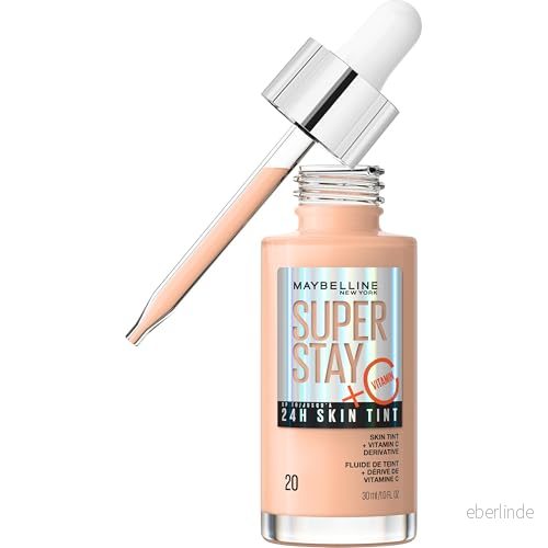 Maybelline New York Foundation, långvarig makeup med C vitamin, vegansk formel, Super Stay Skin Tint, nr 20 3600531672386