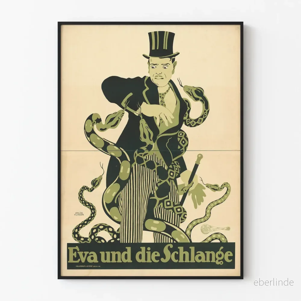 Vintageposter Eva och ormen med man och ormar