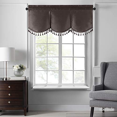 Elrene Home Fashions Colette fusksilke kammussla fönster, 122 cm x 53 (Tassel Valance), choklad 739550350951