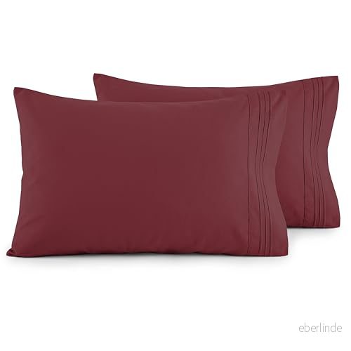 Elegant komfort lyxig ultramjuk 2 delat örngott set 1 500 premium hotellkvalitet mikrofiber dubbel borstad skrynkelbeständig, standard/drottning, vinröd 755874891420