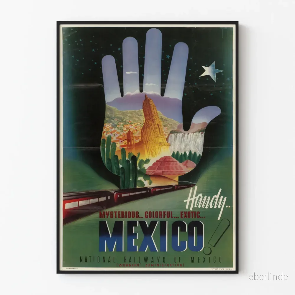 Färgglad vintageposter för väggdekoration Mexico Mystisk och Exotisk Färgglad vintageposter för väggdekoration Mexico Mystisk och Exotisk