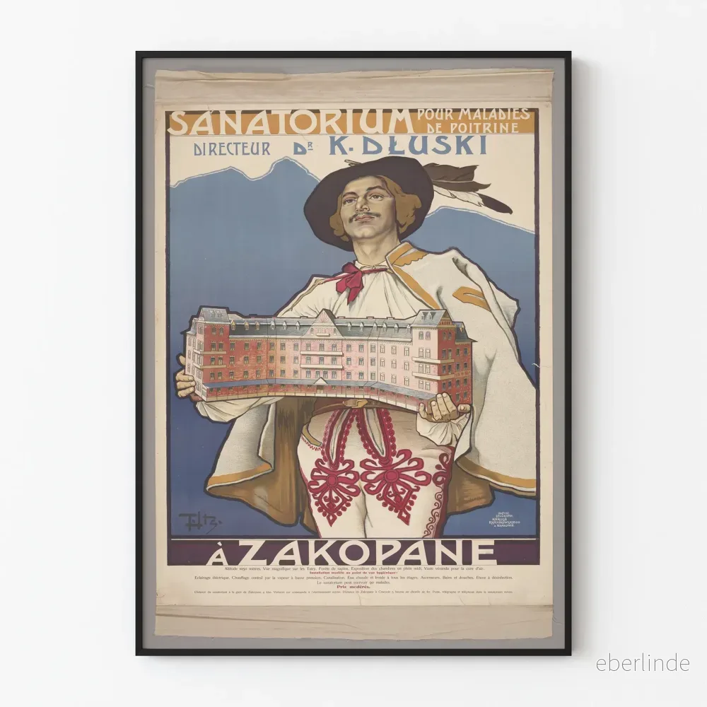 Vintageposter för sanatorium för lungsjukdomar i Zakopane