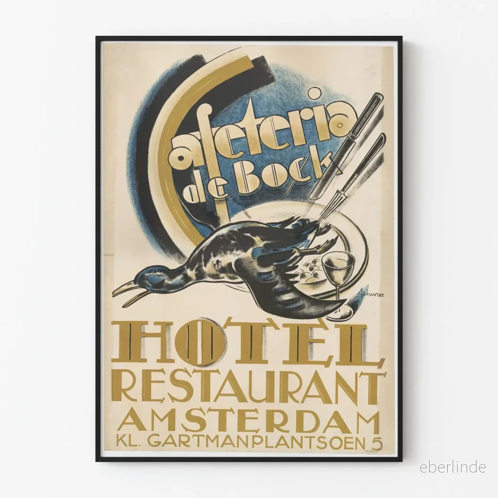 Vintageposter för Hotell och Restaurang Amsterdam Kleine Gartmanplantsoen