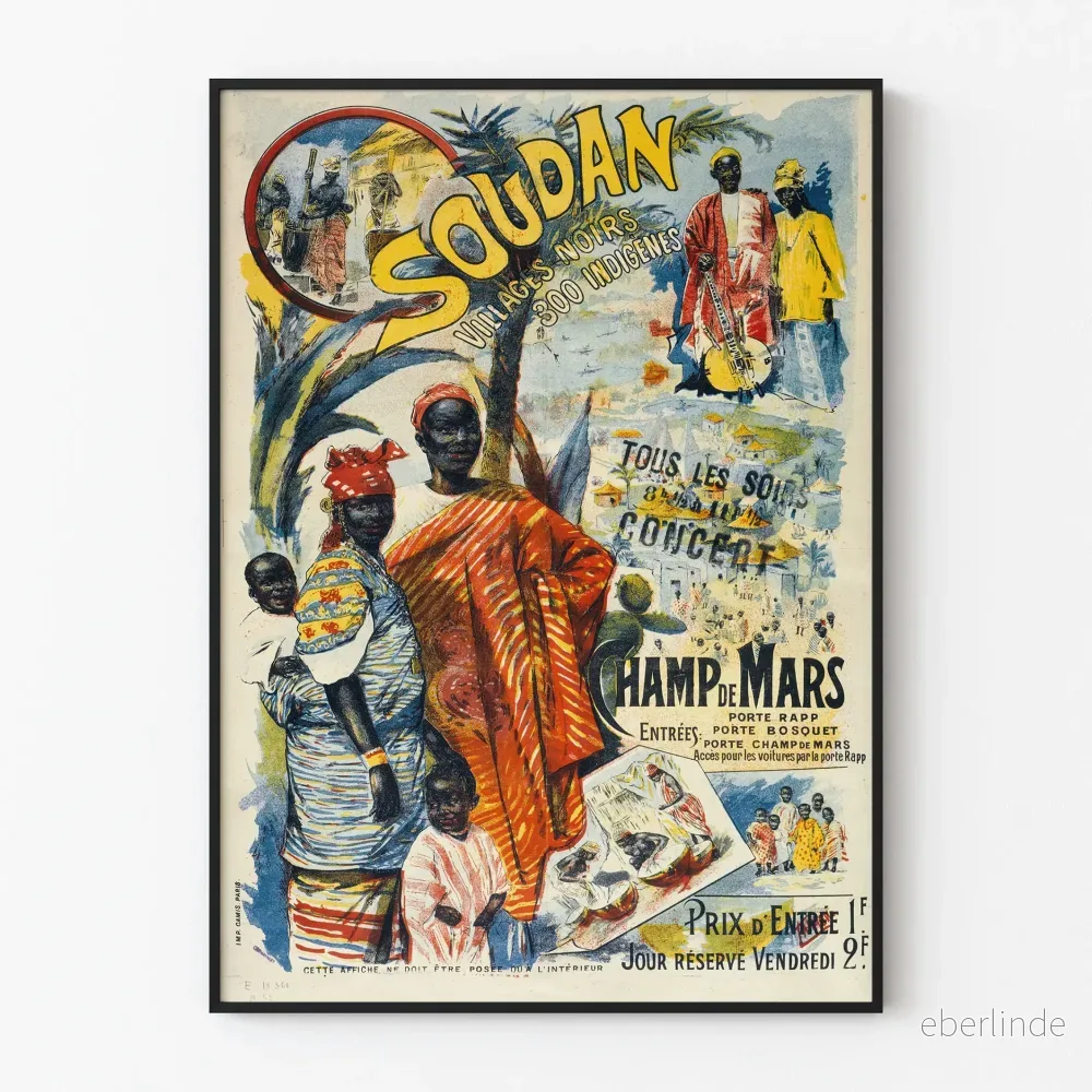 Vintageposter Soudan Svarta byar 300 ursprungsbefolkningar - Etnisk väggdekoration