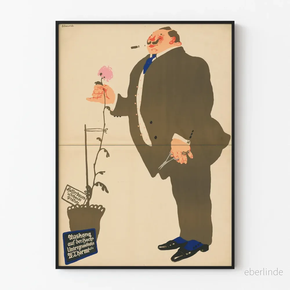 Vintage konstposter av man i kostym som håller en blomma