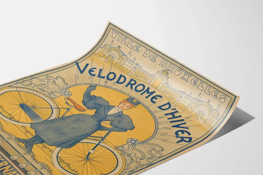 Vintageaffisch Cykel Internationell Utställning Velodrom d'Hiver Bryssel 1895 - Bild 3