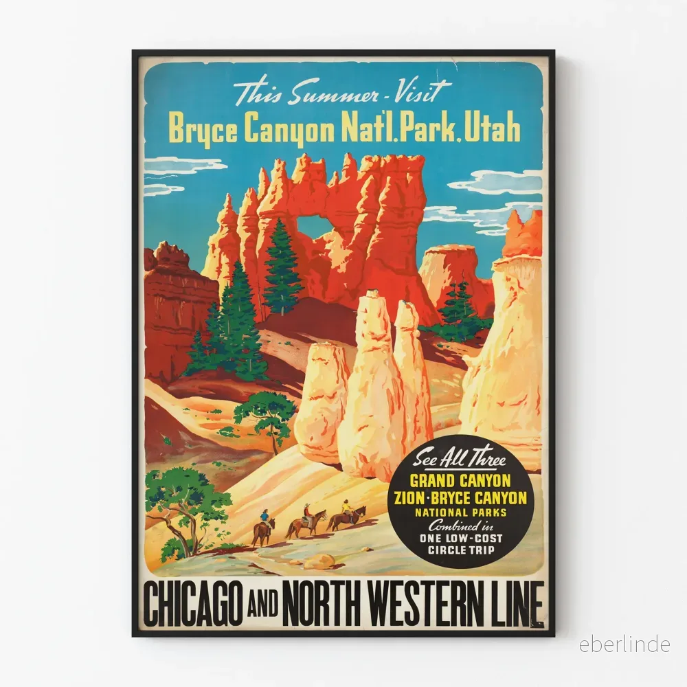 Vintageposter Bryce Canyon Park Utah - Natur- och reseinredning för väggar