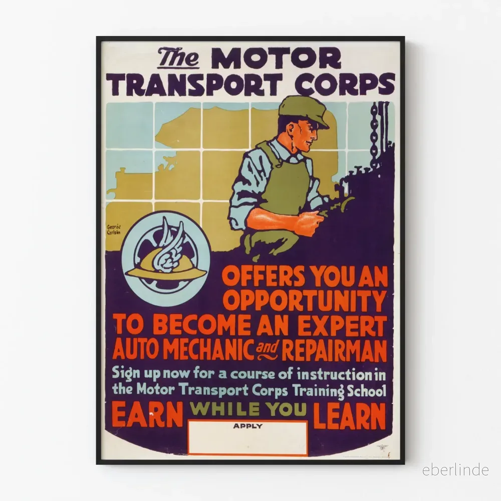 Vintageposter för The Motor Transport Corps för lärande av bilmekaniker