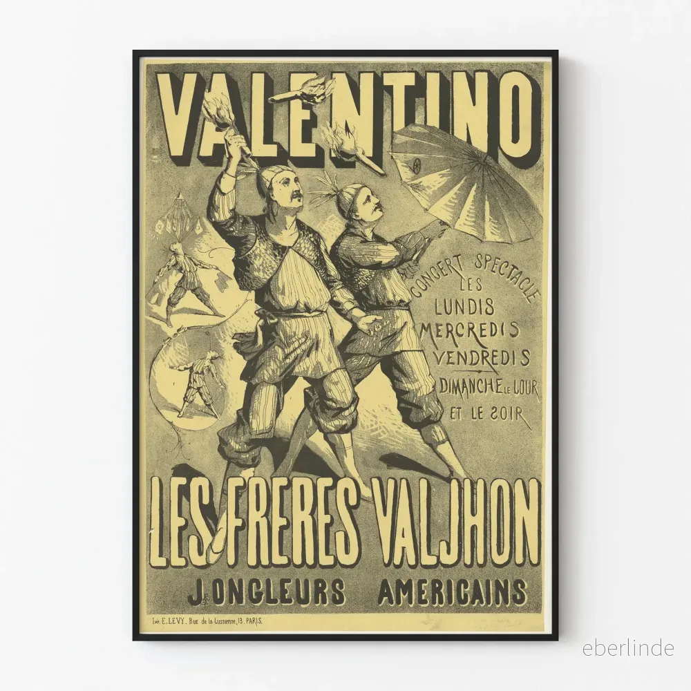 Vintageposter Valentino Les Frères Valjhon Amerikanska jonglörer Vintageposter Valentino Les Frères Valjhon Amerikanska jonglörer