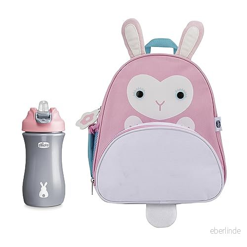 Artsana Pop Up Rabbit och Cup Ryggsäckssats, praktiskt kit bestående av rosa kaninformad ryggsäck 350ml mugg, droppkopp för barn, 2 år + 8058664172856