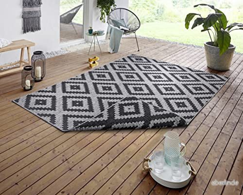 NORTHRUGS In och utomhatta Malta 160 x 230 cm vändbar matta väderbeständig modern geometrisk mönstrad för balkong, terrass, trädgård, vinterträdgård, vardagsrumsmatta, vattentät i Night 4260770246282