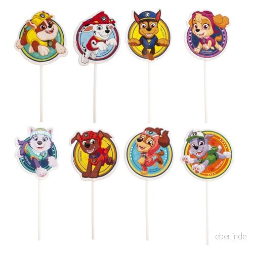 dekora Dekorationssats för cupcakes och Paw Patrol kakor, tårtdekorationer på papper, 8 modeller 16 stycken 8435599753150