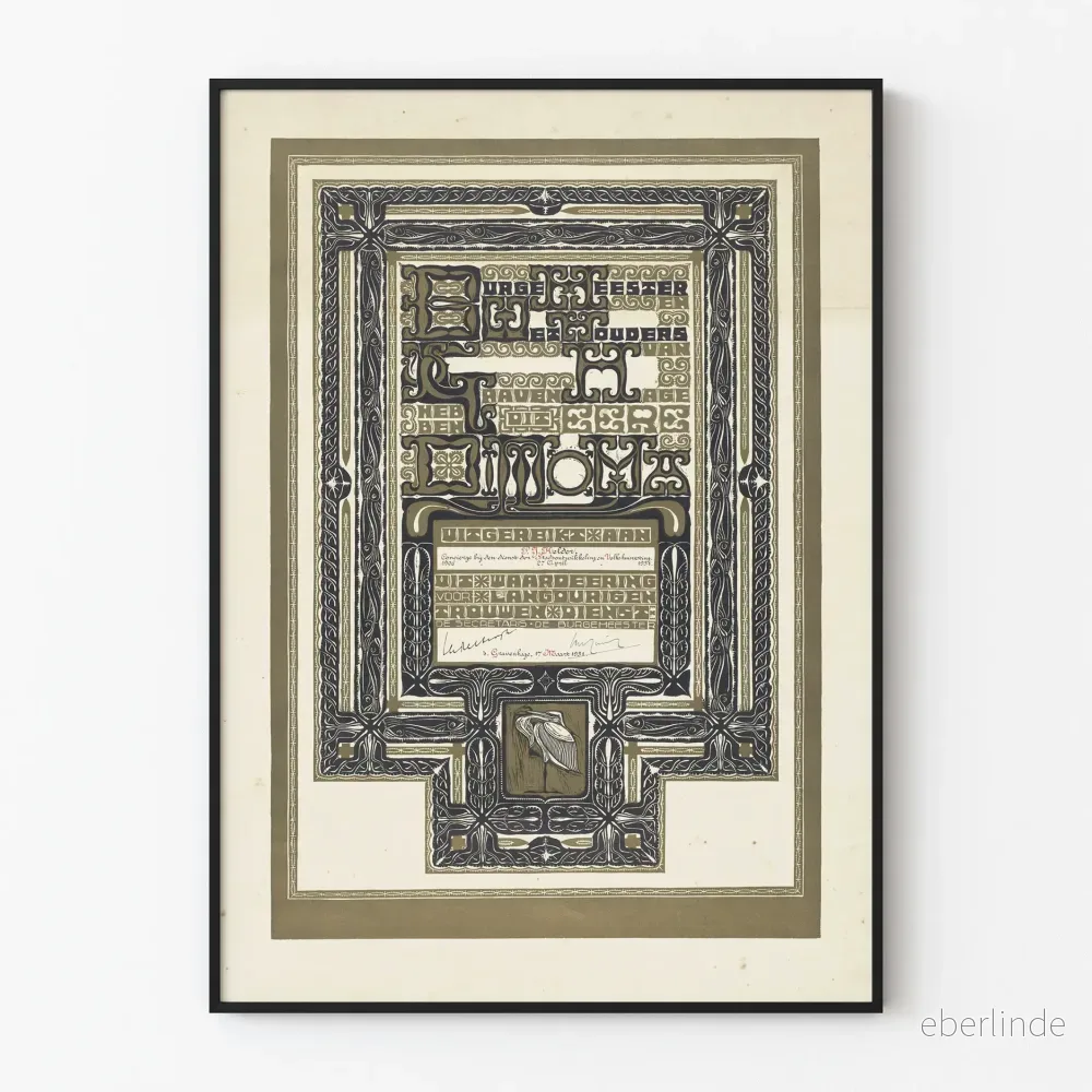 Dekorativ poster Art Nouveau-stil Diplom 25 års tjänst 1931