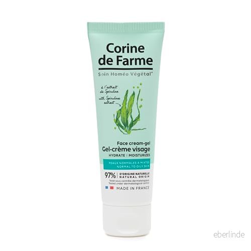 Corine de Farme Ansiktsgel med spirulina extrakt återfuktar, ger näring, fräschar upp normal till blandad hud 97% ingredienser av naturligt ursprung fransk tillverkad vård 50 ml 3468080410916