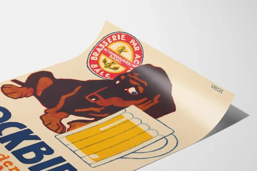 Vintageposter Bockbier Actienbrauerei Basel med hund och ölsejdel - Bild 3
