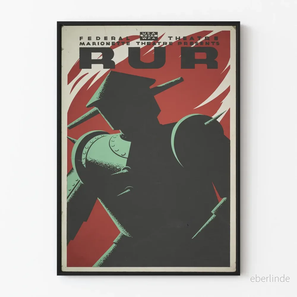 Affisch teater R.U.R. – Vintage väggdekoration med robottema Affisch teater R.U.R. – Vintage väggdekoration med robottema