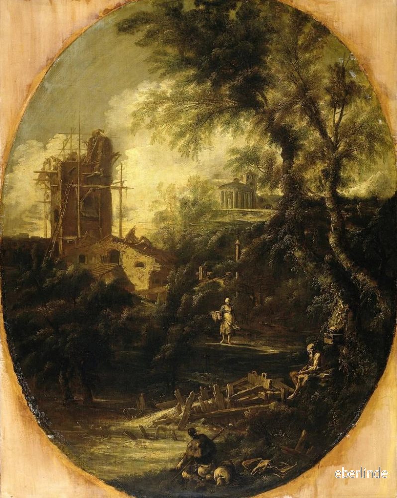 Målning Landskap med en eremit pilgrim och en bondkvinna - Antonio Francesco Peruzzini | Konsttryck - Bild 2