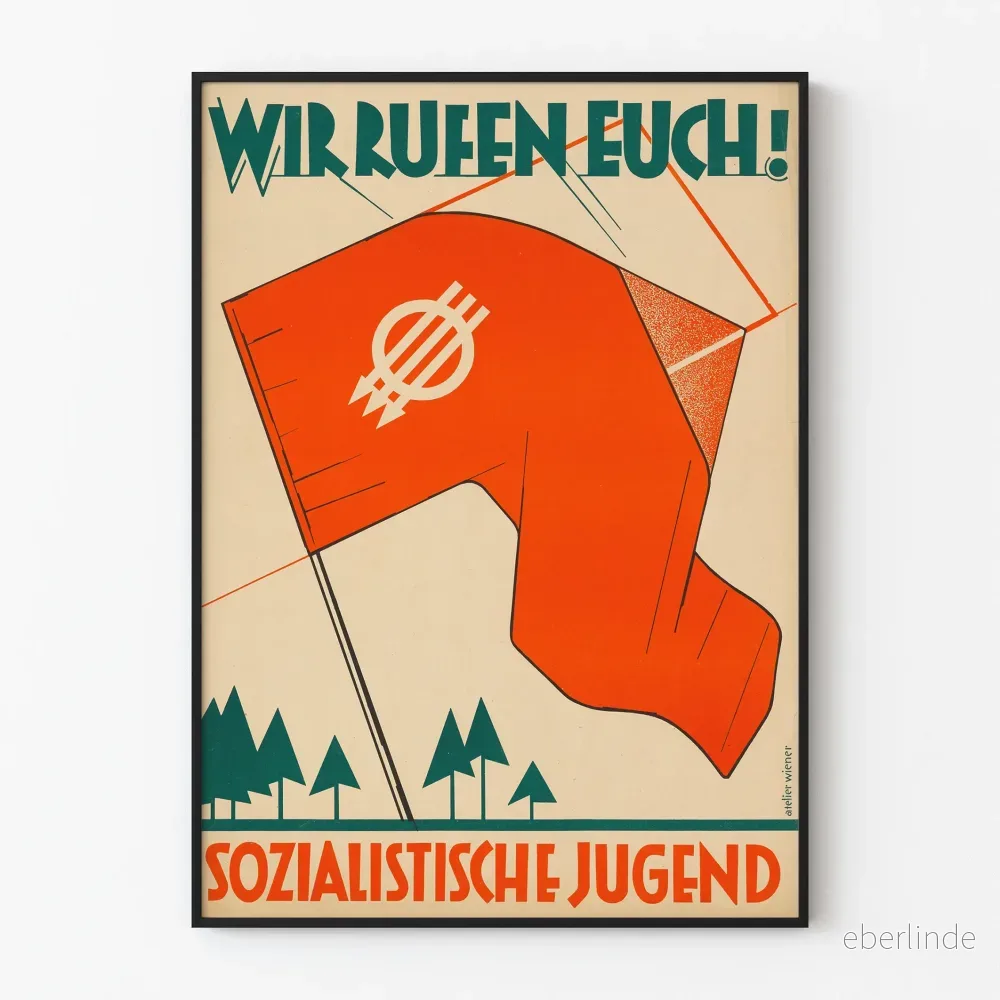 Vintageposter i röd socialistflaggor för väggdekoration