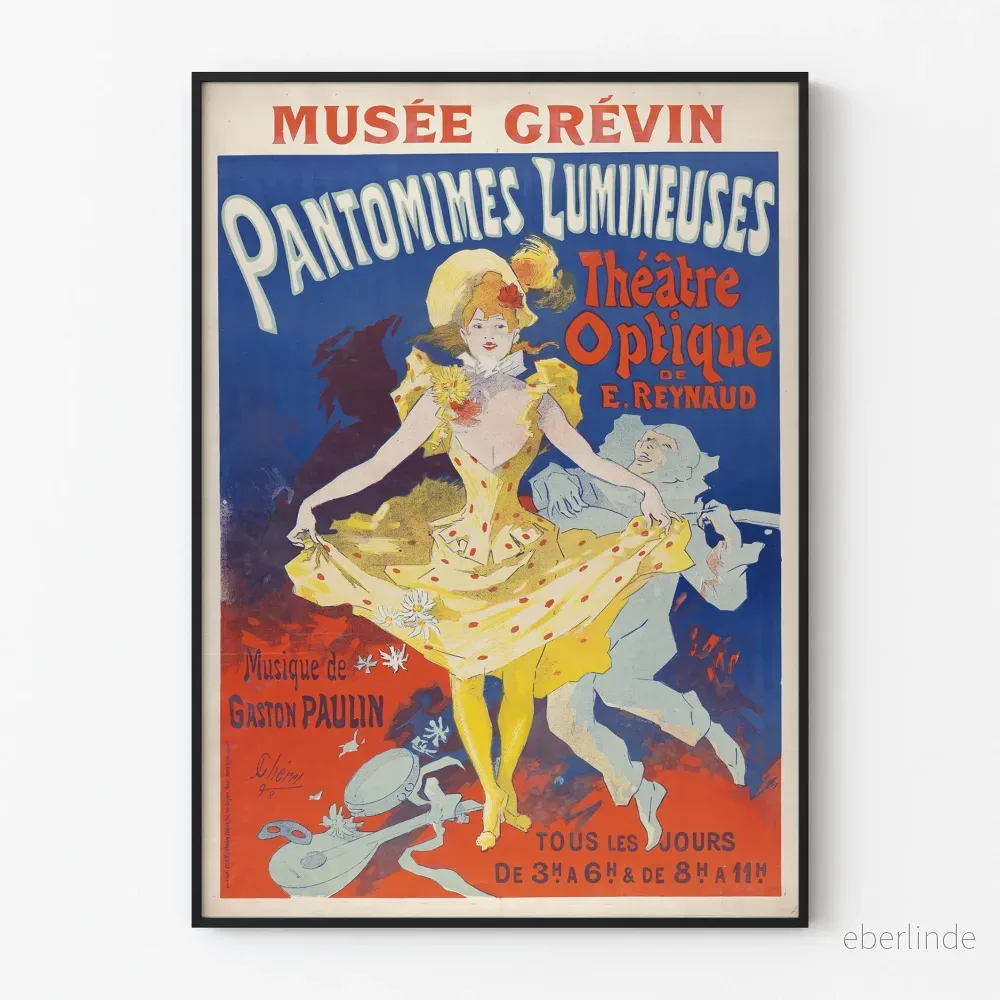 Vintageposter av ljusnande pantomimer på Grévin-museet, optiskt teater