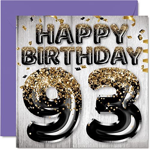 93:e födelsedagskort för män glitterballonger i svart och guld grattis på 93 årig man pappa farfar farmor, 145 mm x nittiotre niotredje gratulationskort present 5059575964847