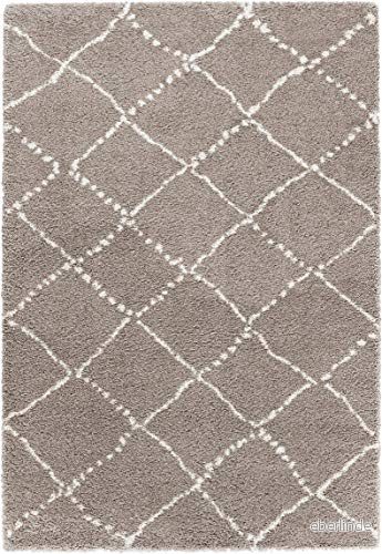 Mint Rugs hög flor matta hash mjuk fluffig randmönster (80 x 150 cm, 100% polypropylen, golvvärme lämplig robust), beige kräm, 80 cm 4260659065102