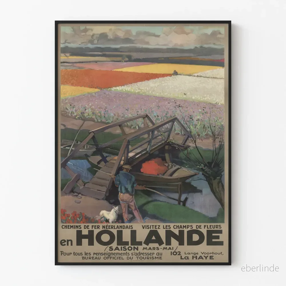 Vintageposter med blomfält i Holland – Väggdekoration
