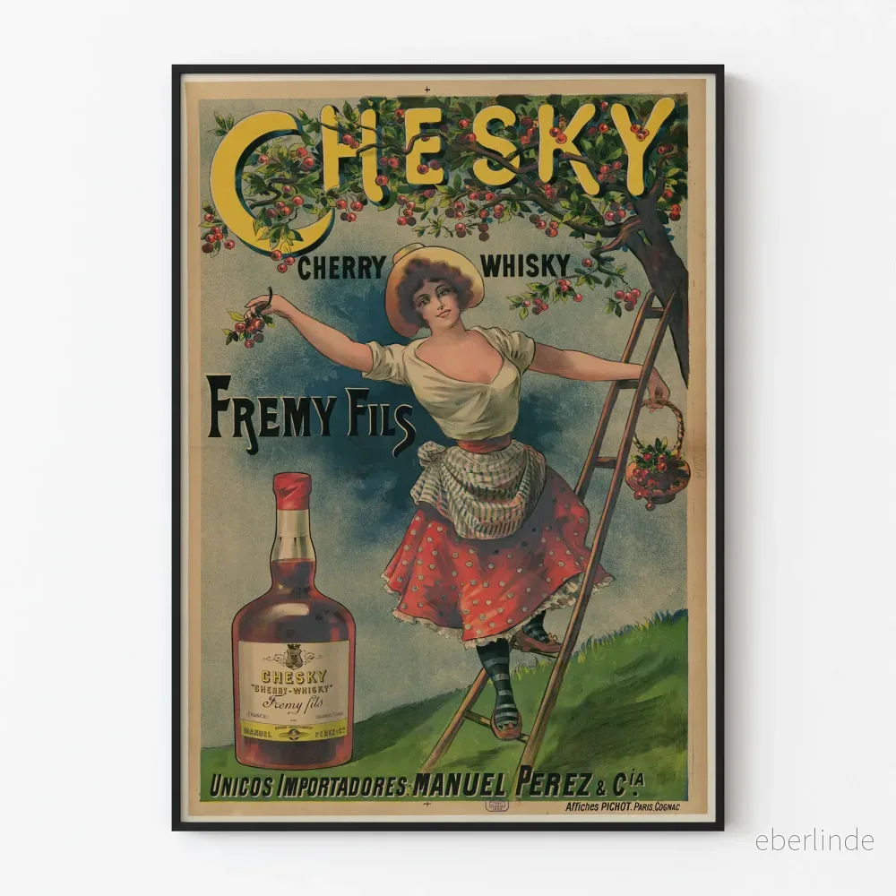 Vintage reklamposter Cherry Whisky Chesky Frémy Fils