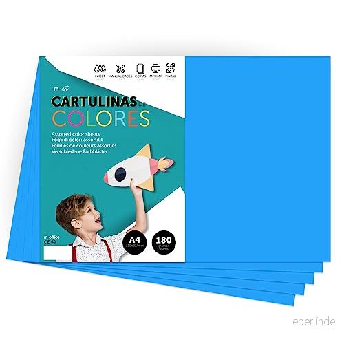 Färgkartong, A4 Intensiva färger, 180gr färgblad för hantverk, skriva ut dina kreativa dokument och mönster, färgade folios · m office (250 ark, medium blå) 8447031012725