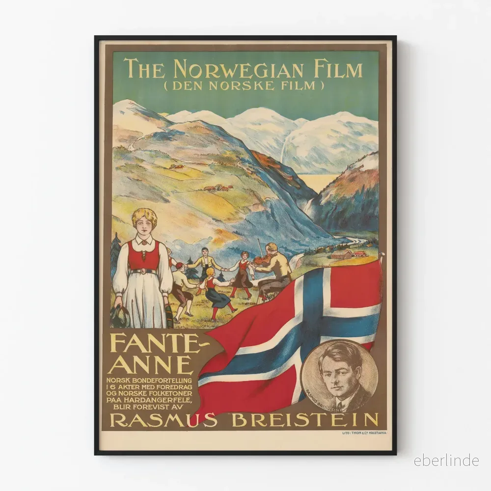 Vintage norsk filmposter Fante-Anne med landskap och flagga