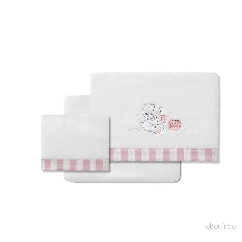 Coralina Honey Bear vitt och rosa lakan för barnvagn barnvagn. 8435690609189