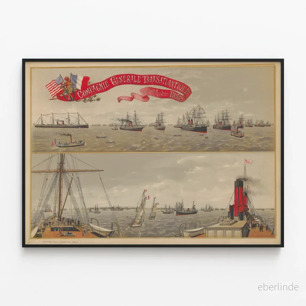 Affisch från Generaltransatlantiska företaget – Flotta av fartyg i Paris Affisch från Generaltransatlantiska företaget – Flotta av fartyg i Paris