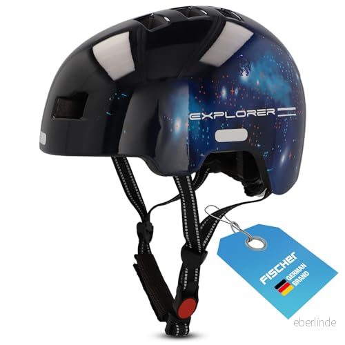Fischer BMX cykelhjälm, Dirt Bike Helm Plus Universe, S/M, 5459 cm, svart, med integrerad LED bakljus 4008153027505