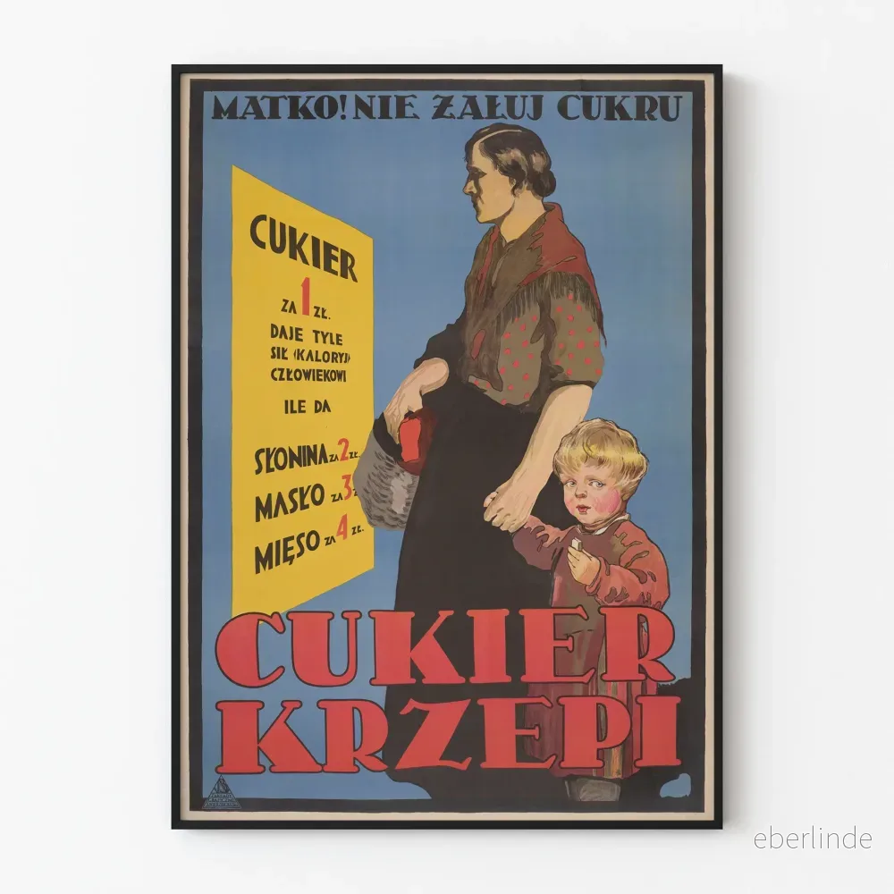 Vintage polsk poster om sockrets betydelse i kosten