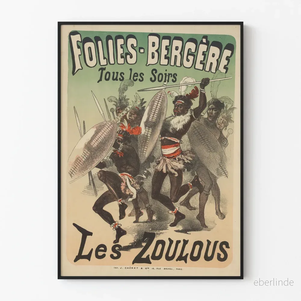 Vintageposter Folies-Bergère Les Zoulous för väggdekoration