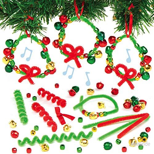 Baker Ross AX503 julkrans jingle Bell dekorationssatser 5 pack med barnkrans för att designa och dekorera, idealisk julkonst hantverksprojekt 5051174111059
