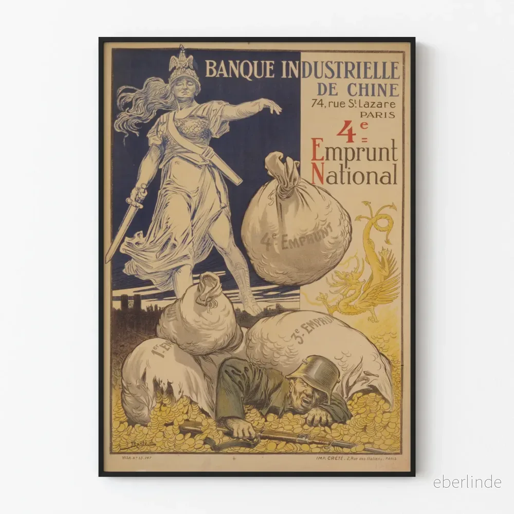 Vintageposter för Kinesiska industriella banken 4:e nationella lån