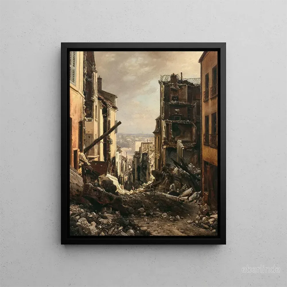 Målning La Rue Royale à Saint - Cloud après l'incendie - Charles Euphrasie Kuwasseg | Konsttryck