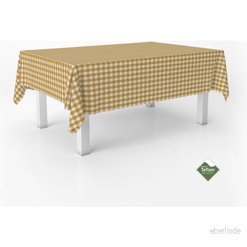 ECOMMERC3 Vichy fläckbeständig bordsduk för rektangulärt bord, storlek 250 x 140 cm med extra mjuk känsla och vattentät guldfärg 8435767370868