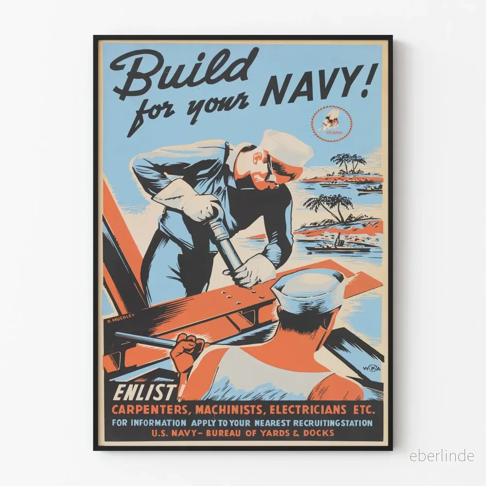 Vintageposter Build for Your Navy – Maritim väggdekoration