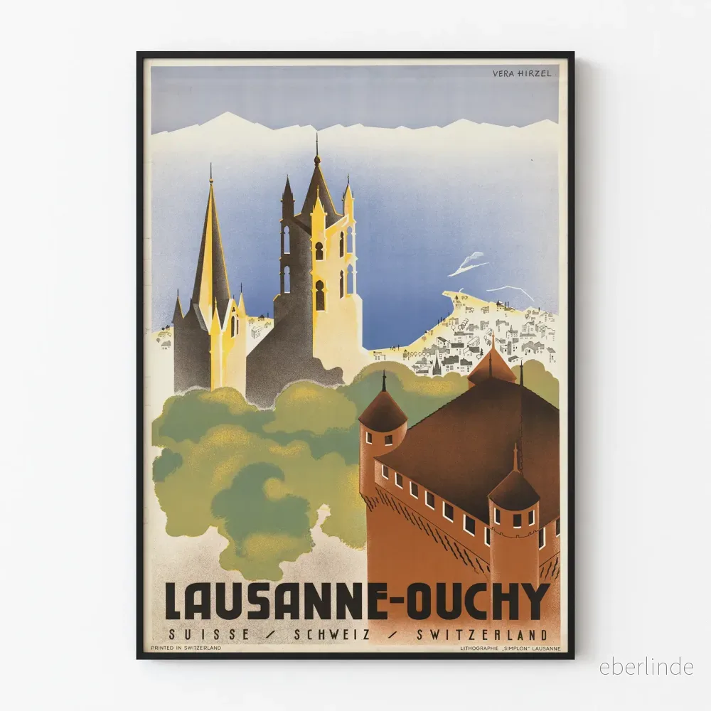Vintageposter Lausanne-Ouchy Schweiz av Vera Hirzel