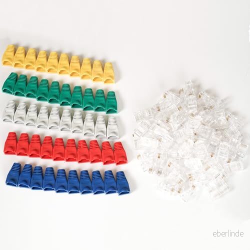 FANTON 99920P B50 kit bestående av 50 pluggar RJ45 UTP cat. 5E GENOMFÖRANDE + blandade färger plugglock (Grå Grön Röd Gul Blå) 8015450200308