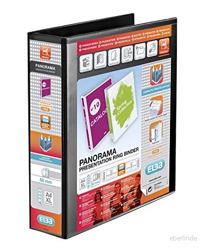 Elba Panorama Presentationsringpärm PVC 4 D ring 50mm Kapacitet A4 Svart Ref 400008430 3045050065446