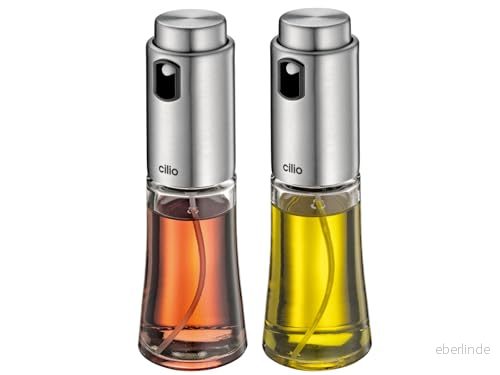 cilio Menage Set BARI om 4 i stativ salt och pepparkvarn vinäger oljeflaskor 80 ml vardera med pumpdispenser tillverkad av glas rostfritt stål 4017166613476
