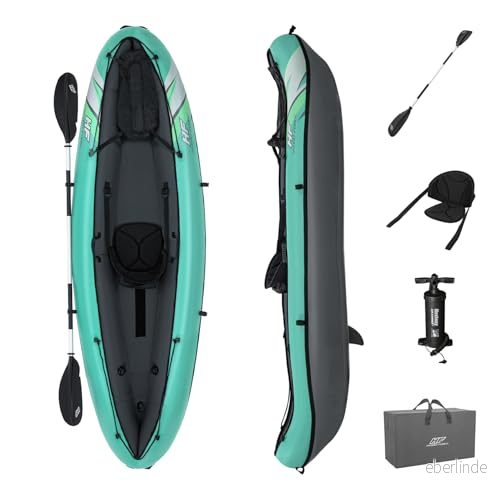 Bestway Hydro Force Ventura Elite X1 kajak Uppblåsbar båtsats med handpump, paddlar, säten, fenor och förvaringsväska En säte 6941607358009