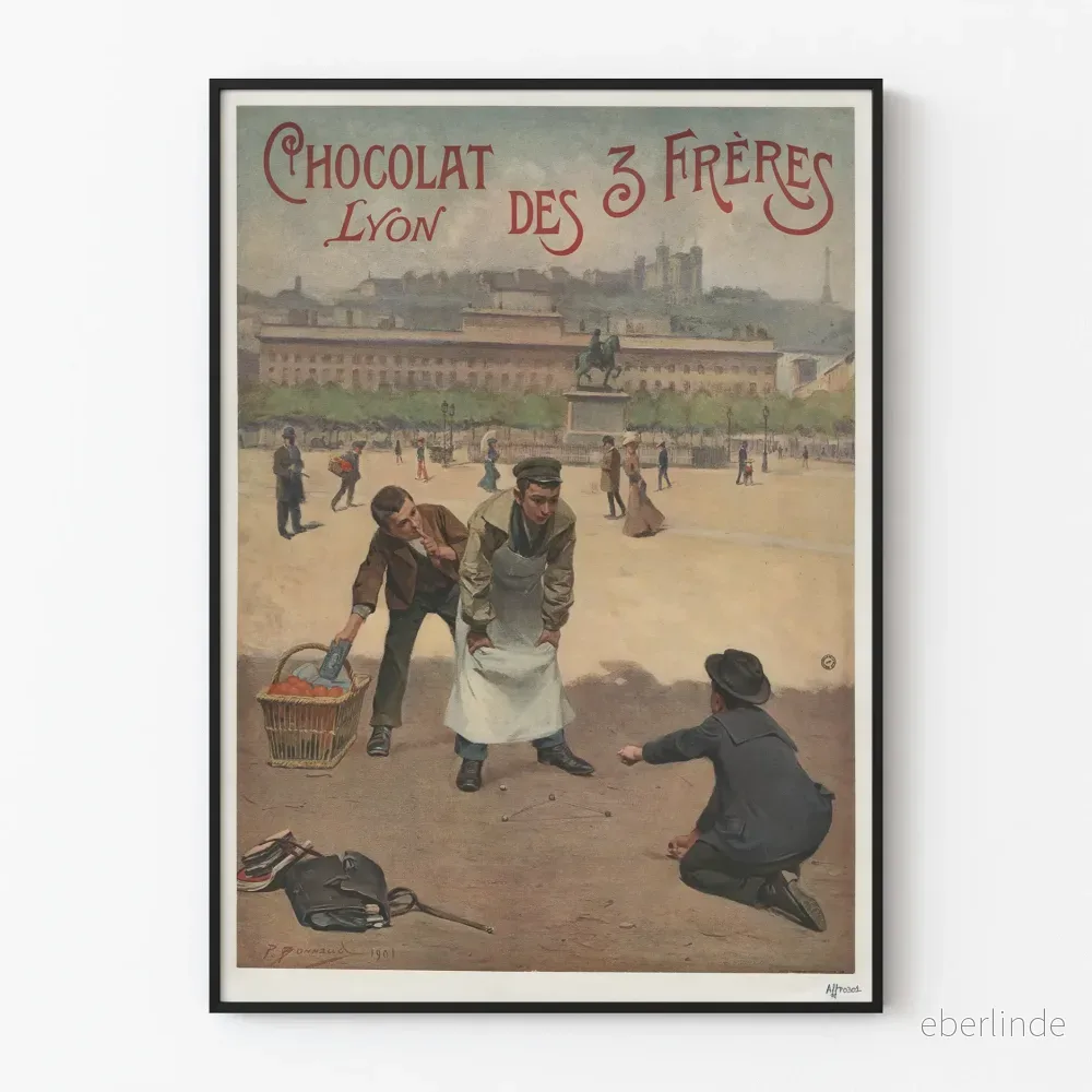 Vintageposter för Chocolat des 3 Frères Lyon dekorativ