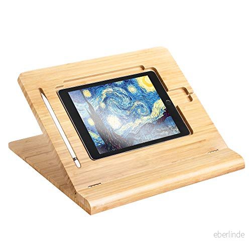 ELETIUO Stativ för surfplatta justerbar vikbar, flervinklad bambu trä organiserare skrivbordshållare iPad, stabil att rita, titta på, skriva (stöder flera enheter) 715863938222