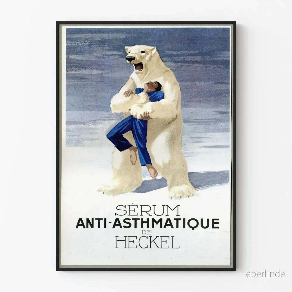 Vintageposter för Heckel Anti-Astmatisk Serum med isbjörn