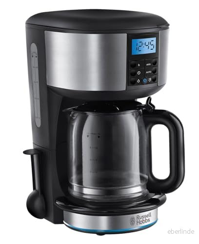 Russell Hobbs kaffebryggare, upp till 10 koppar, 1.25l glaskanna, programmerbar digital timer, varmhållningsfunktion, automatisk avstängning, 1000W, filterkaffe, Buckingham 20680 56 4008496815838
